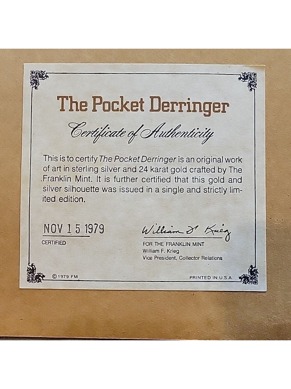 Franklin Mint 1979 Pocket Derringers – 24k Gold & Sterling Silver Framed Artwork - Picture 5 of 5